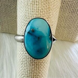 Sterling Silver Turquoise Statement Ring Size 8.25 – Handmade Boho